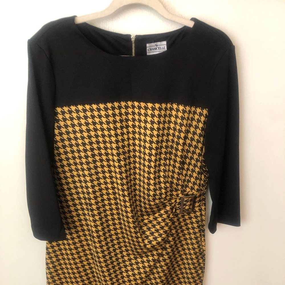 Chancelle Black & Gold houndstooth print dress.